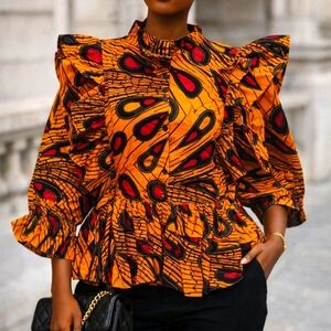 Elegant Multicolor Ruffle Sleeve Top